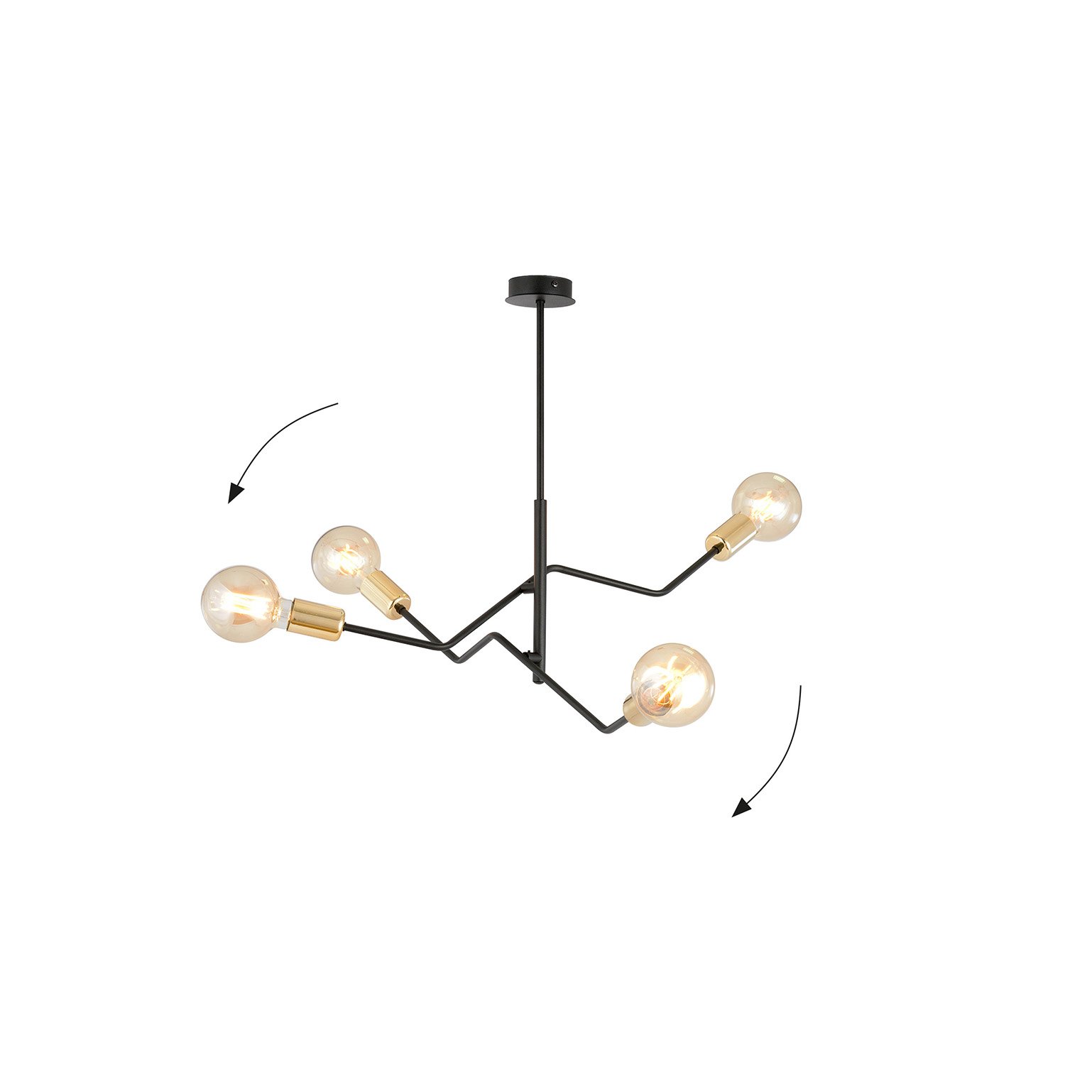 Sospensione Industrial 4 Luci Sugu Acciaio Nero E Oro Bracci Regolabili 1125/4