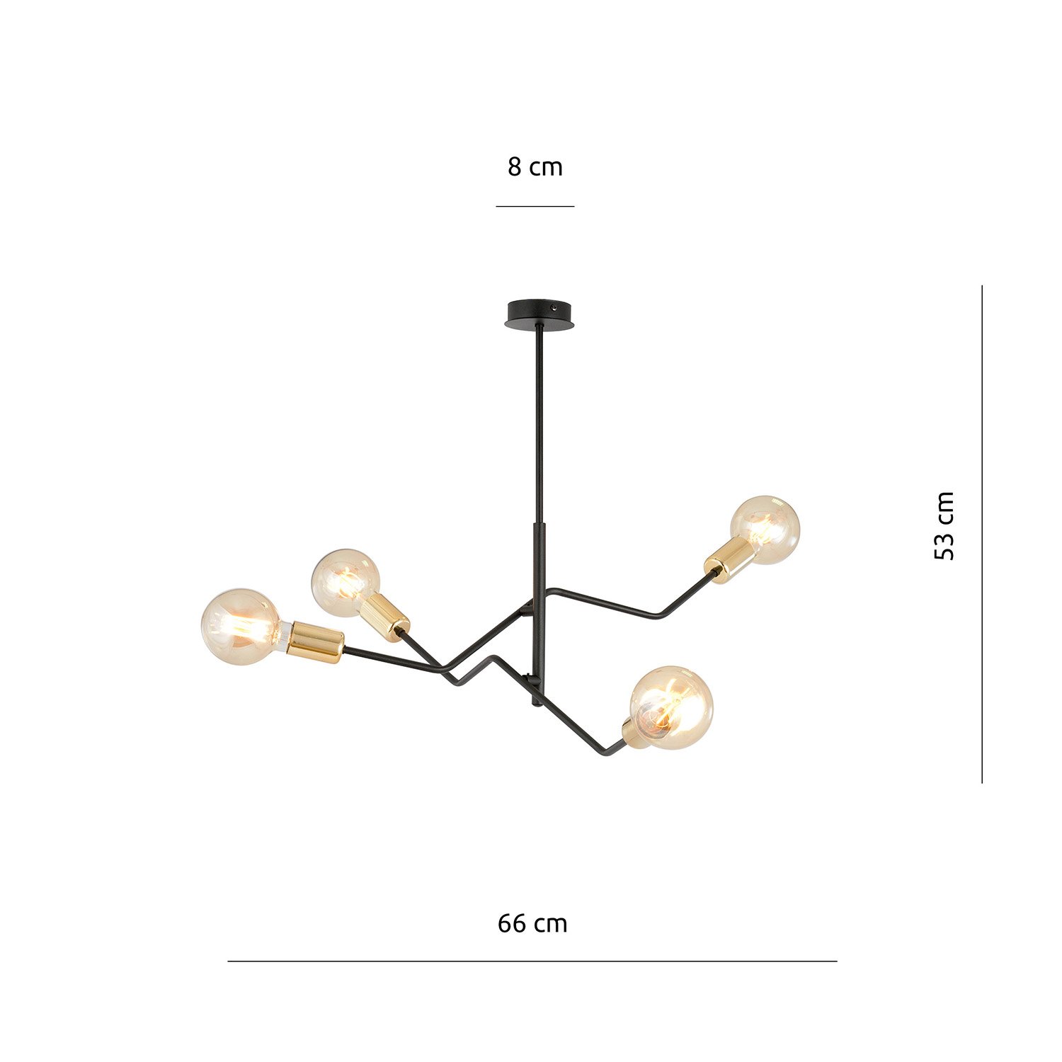 Sospensione Industrial 4 Luci Sugu Acciaio Nero E Oro Bracci Regolabili 1125/4