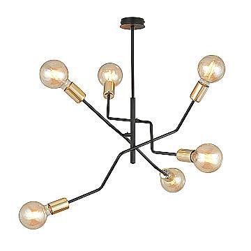 Sospensione Industrial 6 Luci Sugu Acciaio Nero E Oro Bracci Regolabili Sospensione Industrial 6 Luci Sugu Acciaio Nero E Oro Bracci Regolabili
