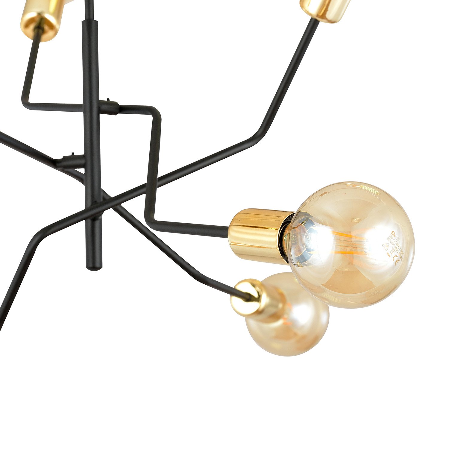 Sospensione Industrial 6 Luci Sugu Acciaio Nero E Oro Bracci Regolabili 1125/6