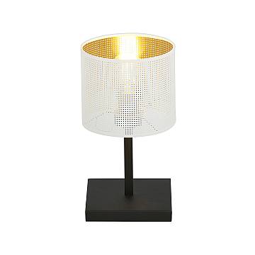 Lampada Da Tavolo 1 Luce Puro Acciaio Bianco E Paralume A Cilindro Oro