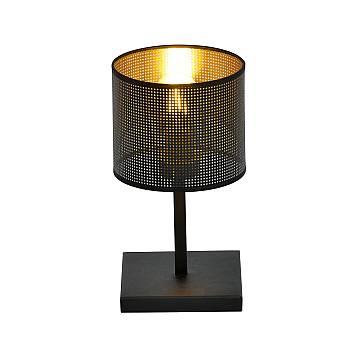 Lampada Da Tavolo 1 Luce Puro Acciaio Nero E Paralume A Cilindro Oro