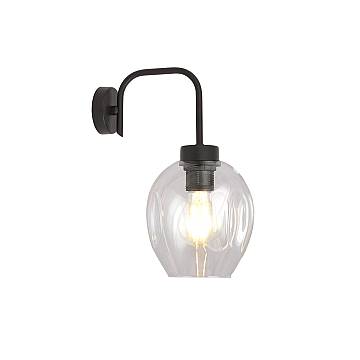 Applique Moderna 1 Luce Eritonio In Accaio Nero E Vetro Trasparente