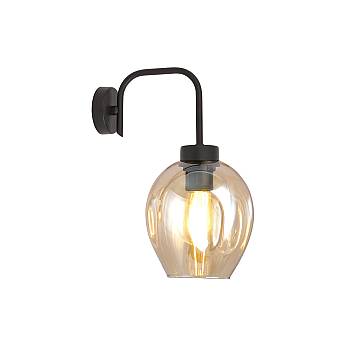 Applique Moderna 1 Luce Eritonio In Accaio Nero E Vetro Ambra