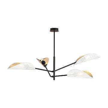 Lampadario 4 Luci Po In Acciao Nero E Bianco Oro Con Bracci Mobili