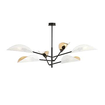 Lampadario 6 Luci Po In Acciao Nero E Bianco Oro Con Bracci Mobili