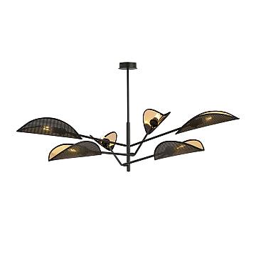 Lampadario 6 Luci Po In Acciao Nero E Oro Con Bracci Mobili