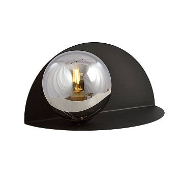 Applique 1 Luce Indiretta Pavaka Con Base In Acciaio Nero E Vetro Fumè