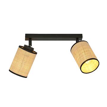 Plafoniera Spot 2 Luci Bronx Acciaio Nero E Rattan Paralumi Regolabili Plafoniera Spot 2 Luci Bronx Acciaio Nero E Rattan Paralumi Regolabili