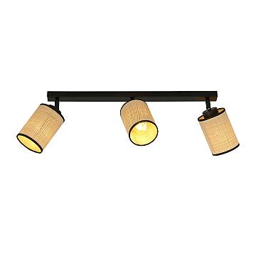 Plafoniera Spot 3 Luci Bronx Acciaio Nero E Rattan Paralumi Regolabili Plafoniera Spot 3 Luci Bronx Acciaio Nero E Rattan Paralumi Regolabili