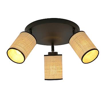 Plafoniera Tonda Spot 3 Luci Bronx Acciaio Nero Rattan Paralumi Regolabili Plafoniera Tonda Spot 3 Luci Bronx Acciaio Nero Rattan Paralumi Regolabili
