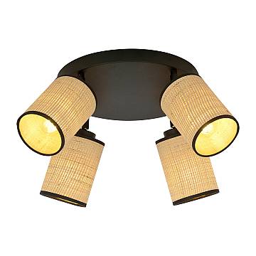 Plafoniera Tonda Spot 4 Luci Bronx Acciaio Nero Rattan Paralumi Regolabili Plafoniera Tonda Spot 4 Luci Bronx Acciaio Nero Rattan Paralumi Regolabili