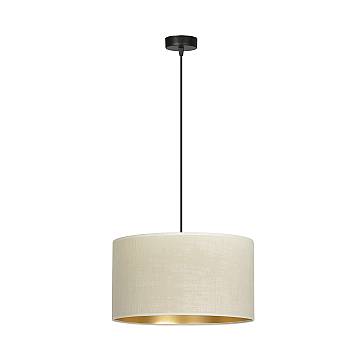Sospensione 1 Luce Vinayaka In Acciaio Nero E Paralume In Tessuto Beige