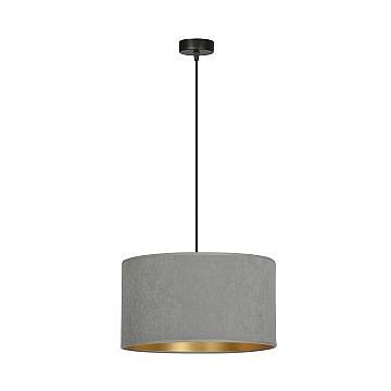 Sospensione 1 Luce Vinayaka Acciaio Nero E Paralume In Tessuto Grigio