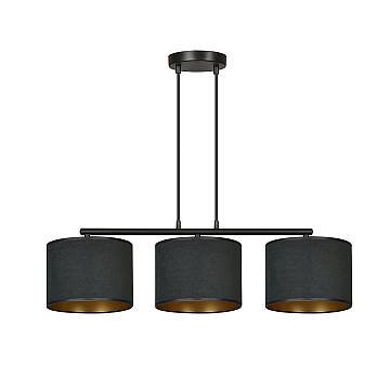 Lampadario 3 Luci Vinayaka In Acciaio Nero E Paralumi In Tessuto Nero