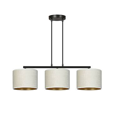 Lampadario 3 Luci Vinayaka In Acciaio Nero E Paralumi In Tessuto Beige