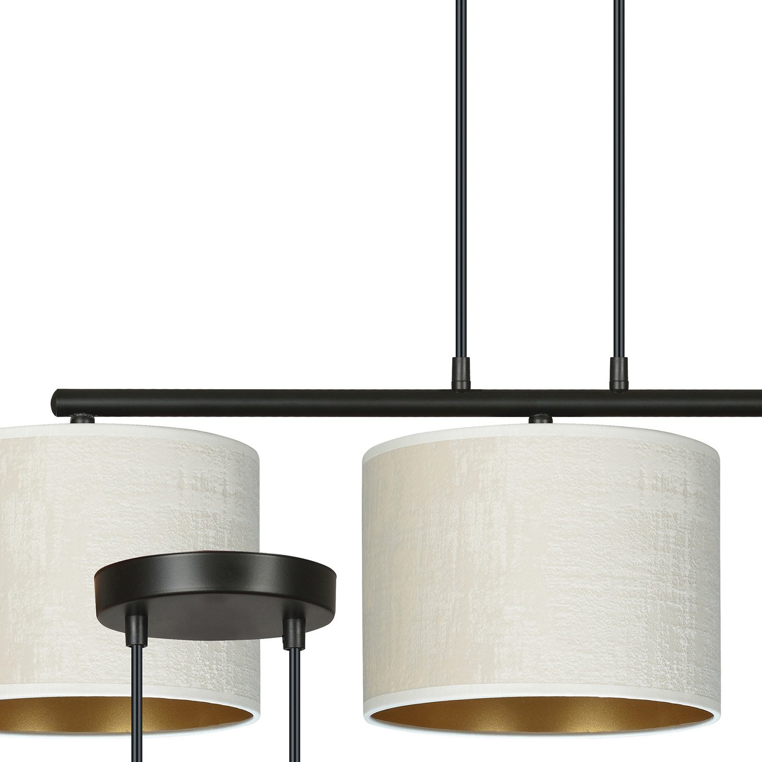 Lampadario 3 Luci Vinayaka In Acciaio Nero E Paralumi In Tessuto Beige 1052/3