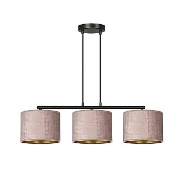 Lampadario 3 Luci Vinayaka In Acciaio Nero E Paralumi In Tessuto Rosa