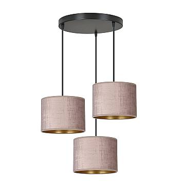 Lampadario Tondo 3 Luci Vinayaka Acciaio Nero E Paralumi In Tessuto Rosa