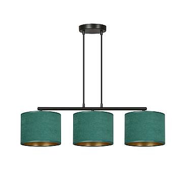 Lampadario 3 Luci Vinayaka In Acciaio Nero E Paralumi In Tessuto Verde