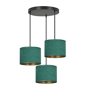 Lampadario Tondo 3 Luci Vinayaka Acciaio Nero E Paralumi In Tessuto Verde