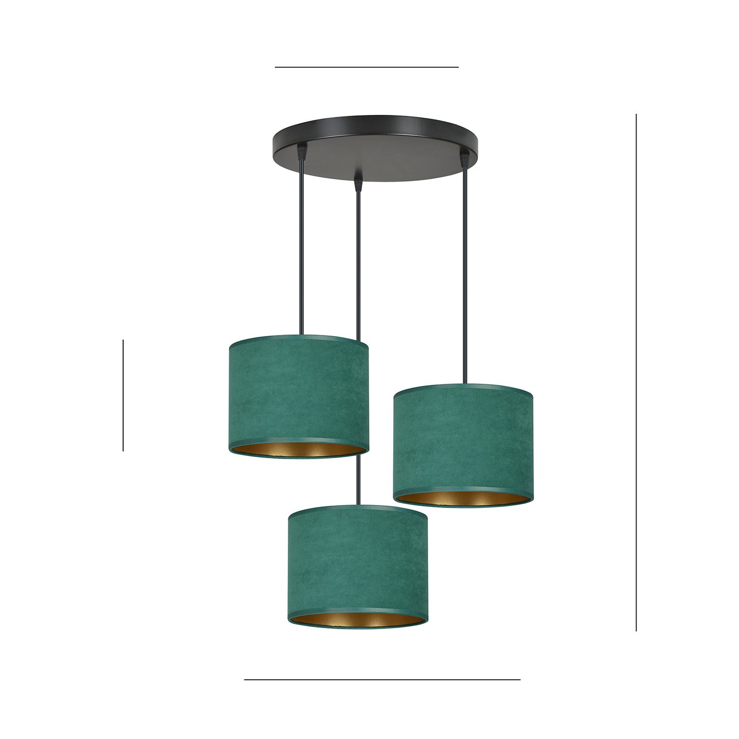 Lampadario Tondo 3 Luci Vinayaka Acciaio Nero E Paralumi In Tessuto Verde 1051/3PREM