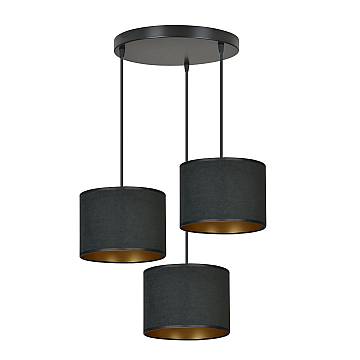 Lampadario Tondo 3 Luci Vinayaka Acciaio Nero E Paralumi In Tessuto Nero