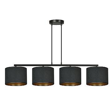 Lampadario 4 Luci Vinayaka In Acciaio Nero E Paralumi In Tessuto Nero