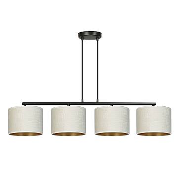 Lampadario 4 Luci Vinayaka In Acciaio Nero E Paralumi In Tessuto Beige