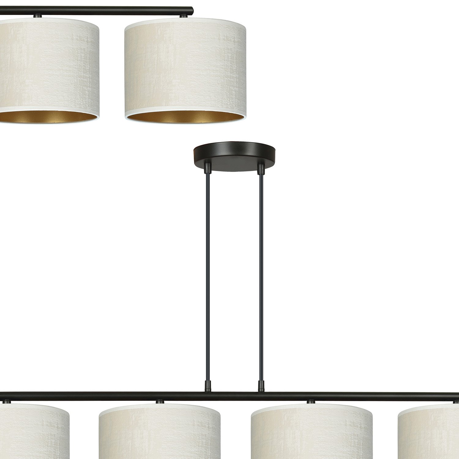 Lampadario 4 Luci Vinayaka In Acciaio Nero E Paralumi In Tessuto Beige 1052/4