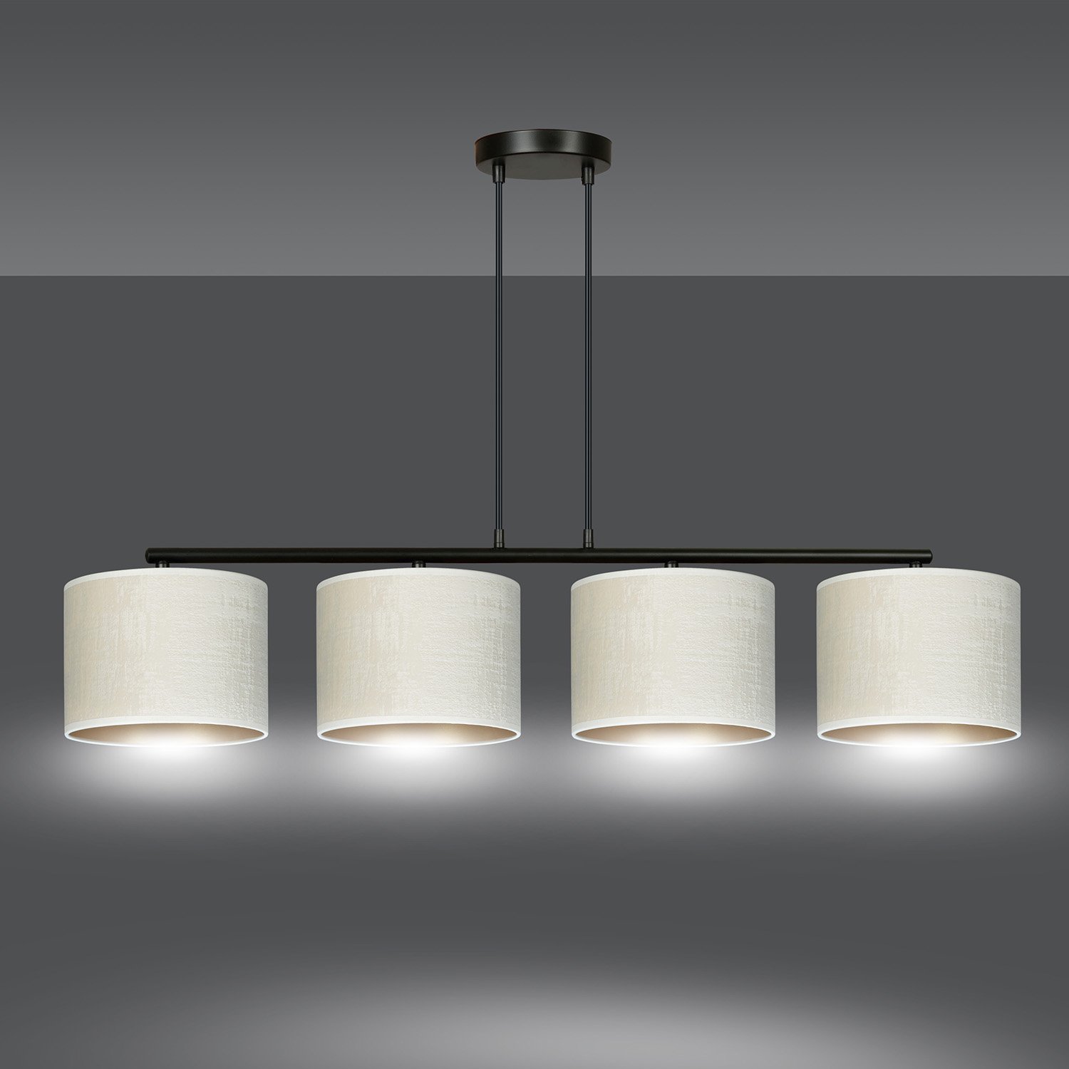 Lampadario 4 Luci Vinayaka In Acciaio Nero E Paralumi In Tessuto Beige 1052/4
