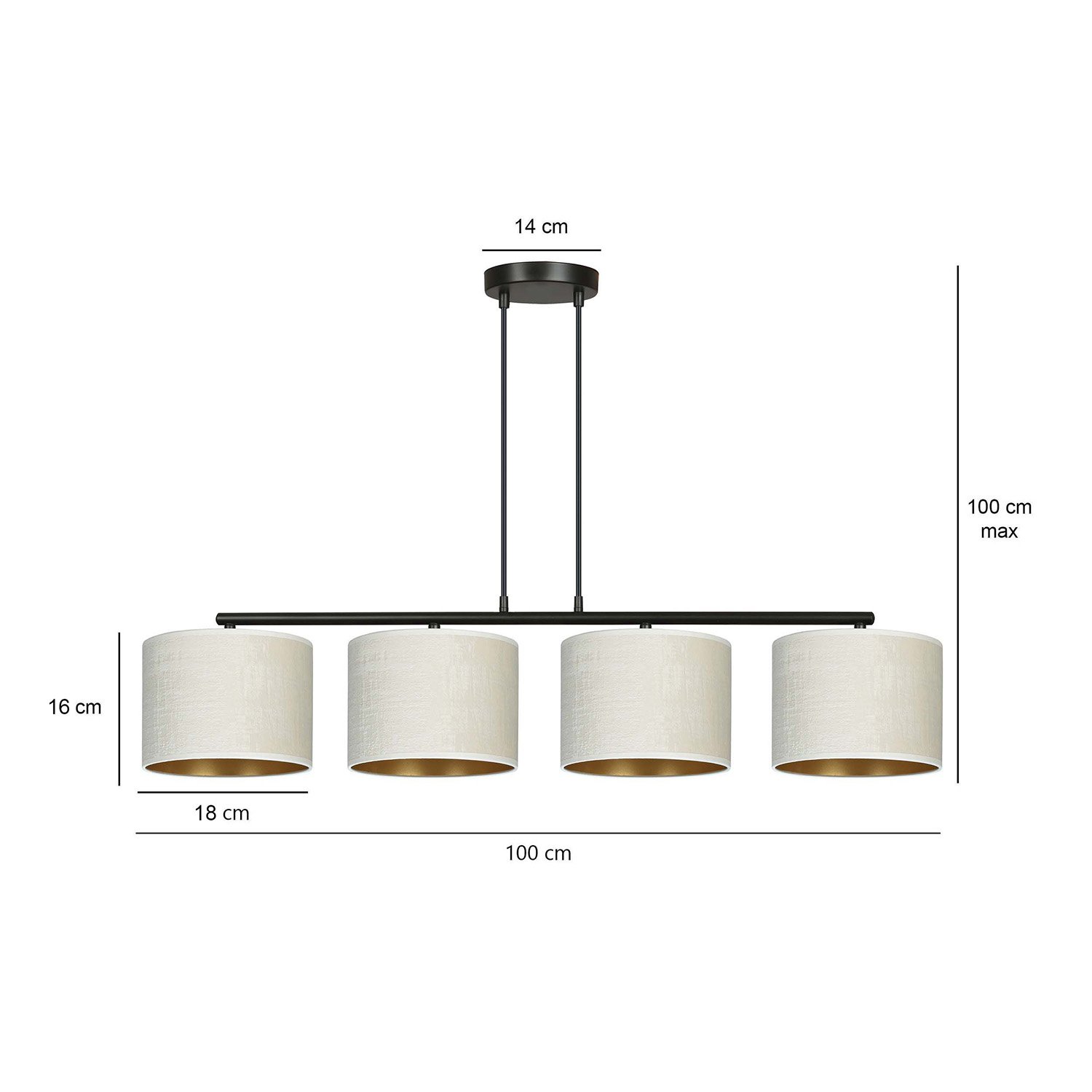 Lampadario 4 Luci Vinayaka In Acciaio Nero E Paralumi In Tessuto Beige 1052/4