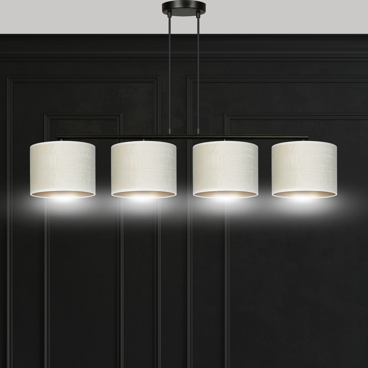 Lampadario 4 Luci Vinayaka In Acciaio Nero E Paralumi In Tessuto Beige 1052/4