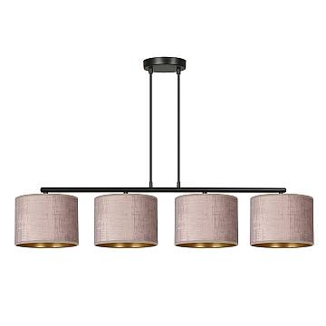 Lampadario 4 Luci Vinayaka In Acciaio Nero E Paralumi In Tessuto Rosa