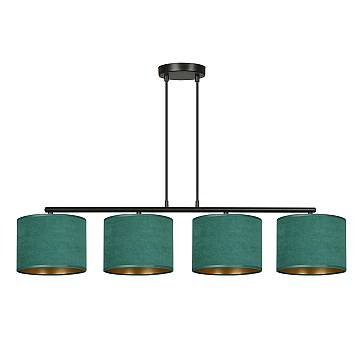 Lampadario 4 Luci Vinayaka In Acciaio Nero E Paralumi In Tessuto Verde