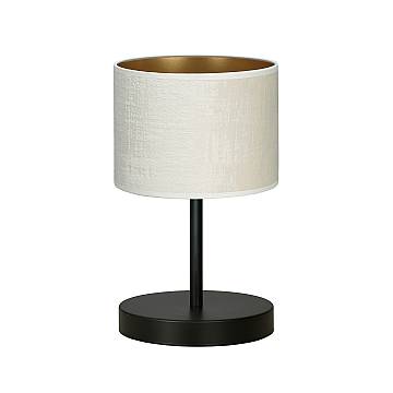 Lampada Da Tavolo 1 Luce Vinayaka Acciaio Nero E Paralume In Tessuto Beige