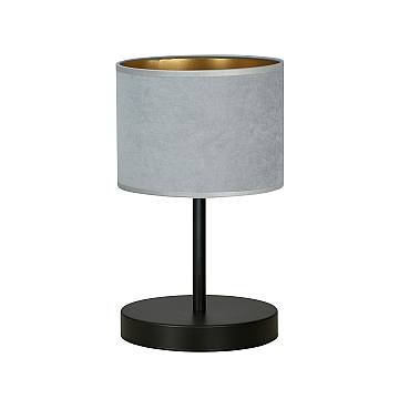 Lampada Da Tavolo 1 Luce Vinayaka Acciaio Nero E Paralume In Tessuto Grigio