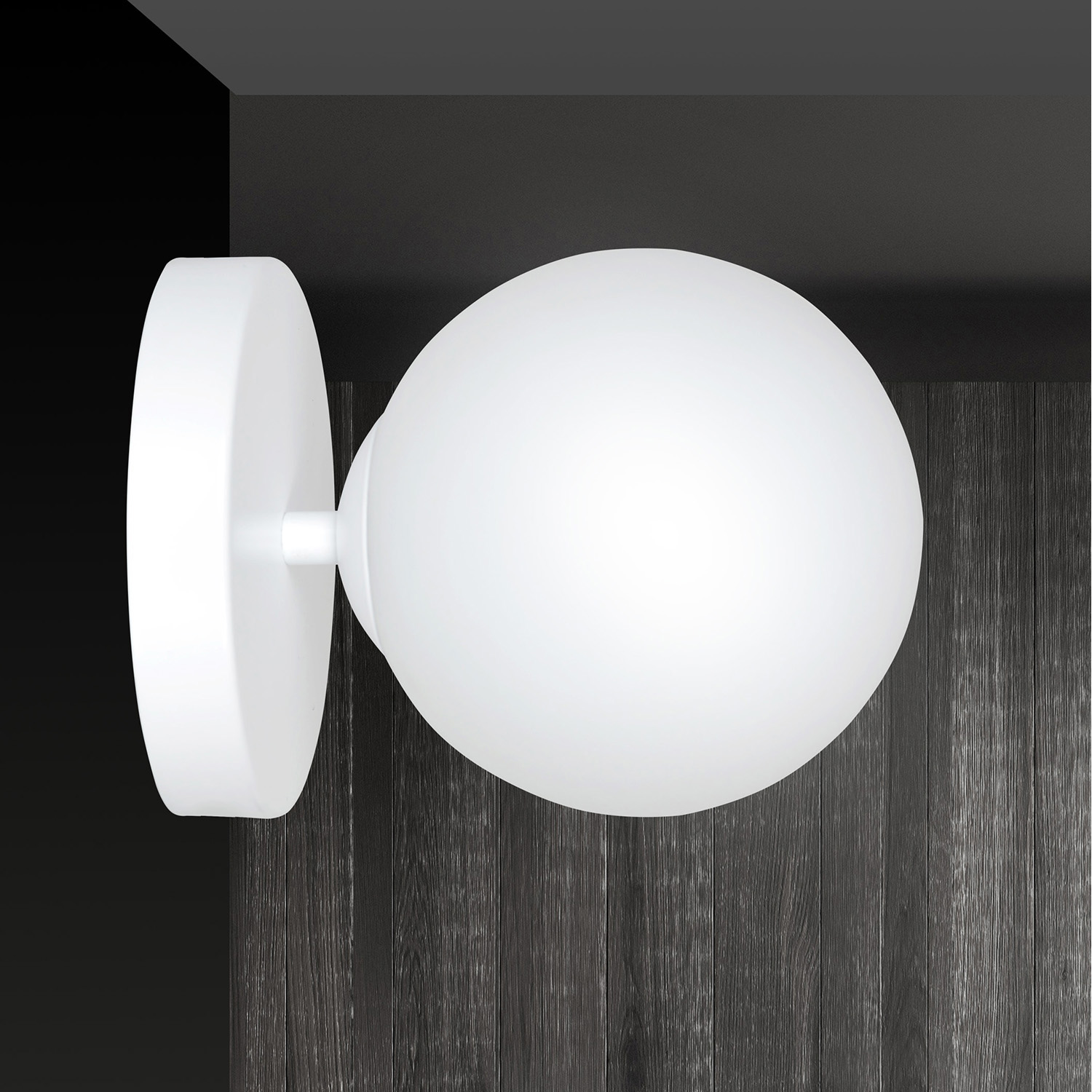 Applique 1 Luce Ramachandra Acciaio Bianco A Bracci E Sfera In Vetro Opalino 1031/K1