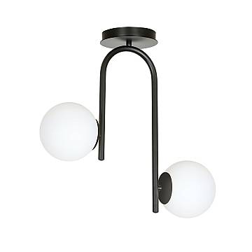 Lampadario 2 Luci Ramachandra Acciaio Nero A Bracci E Sfere In Vetro Opalino Lampadario 2 Luci Ramachandra Acciaio Nero A Bracci E Sfere In Vetro Opalino