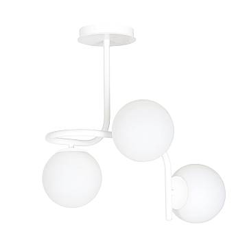 Lampadario 3 Luci Ramachandra Acciaio Bianco A Bracci E Sfere In Vetro Opalino Lampadario 3 Luci Ramachandra Acciaio Bianco A Bracci E Sfere In Vetro Opalino