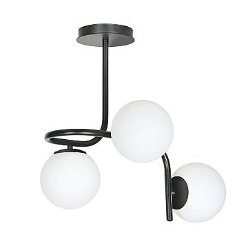 Lampadario 3 Luci Ramachandra Acciaio Nero A Bracci E Sfere In Vetro Opalino Lampadario 3 Luci Ramachandra Acciaio Nero A Bracci E Sfere In Vetro Opalino