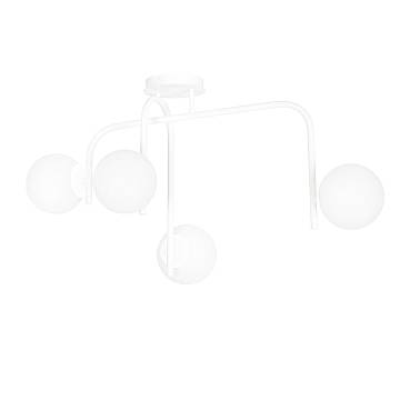 Lampadario 4 Luci Ramachandra Acciaio Bianco A Bracci E Sfere In Vetro Opalino Lampadario 4 Luci Ramachandra Acciaio Bianco A Bracci E Sfere In Vetro Opalino