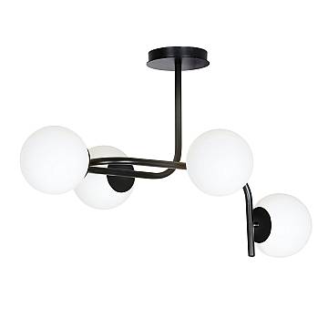 Lampadario 4 Luci Ramachandra Acciaio Nero A Bracci Curvi E Sfere Vetro Opalino Lampadario 4 Luci Ramachandra Acciaio Nero A Bracci Curvi E Sfere Vetro Opalino