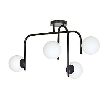 Lampadario 4 Luci Ramachandra Acciaio Nero A Bracci E Sfere In Vetro Opalino Lampadario 4 Luci Ramachandra Acciaio Nero A Bracci E Sfere In Vetro Opalino