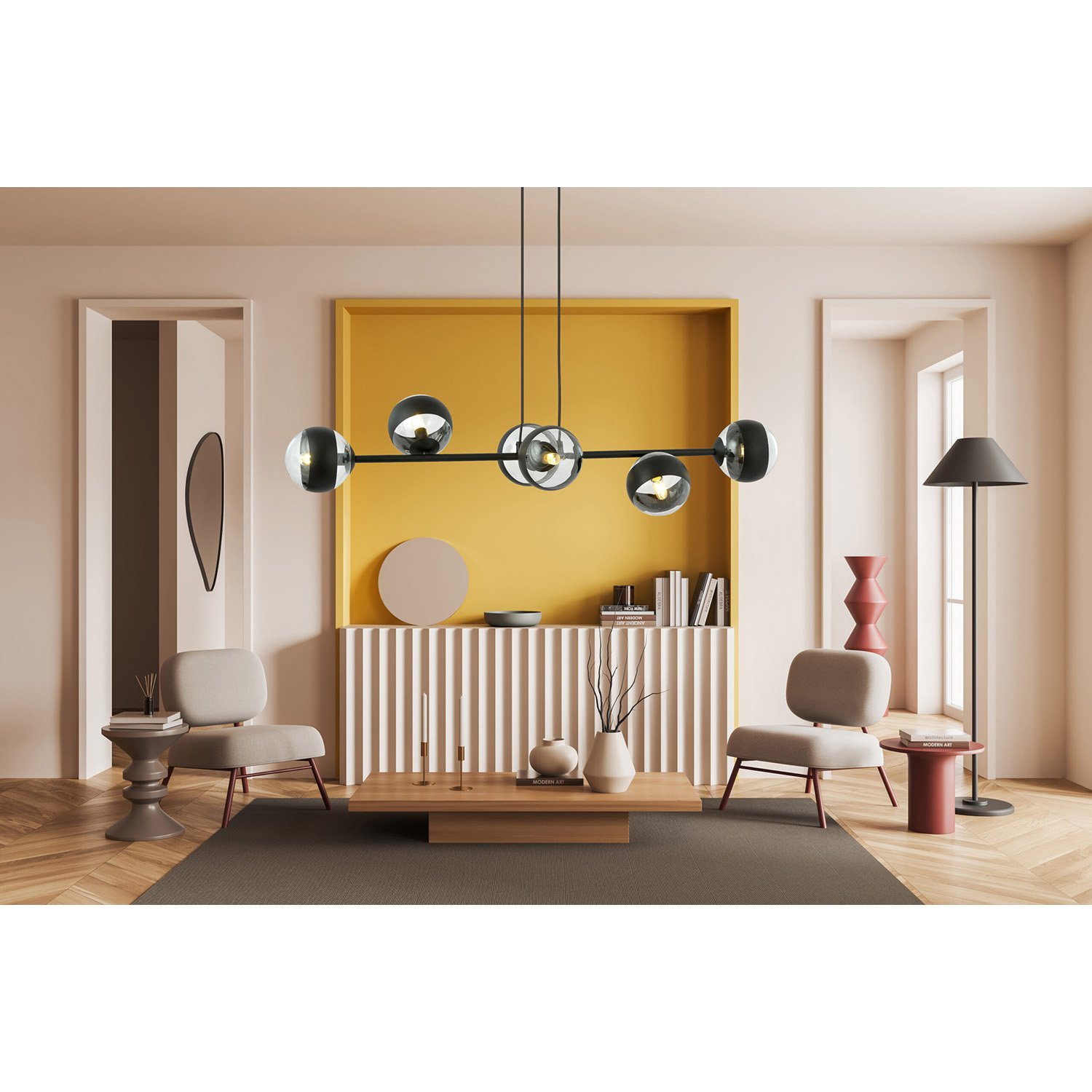 Lampadario Contemporaneo Su Acciaio Nero 6 Luci E14 1229/6