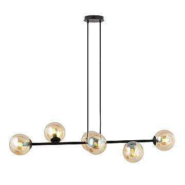 Lampadario Contemporaneo 6 Luci Su Acciaio Nero E Sfere In Vetro Ambra