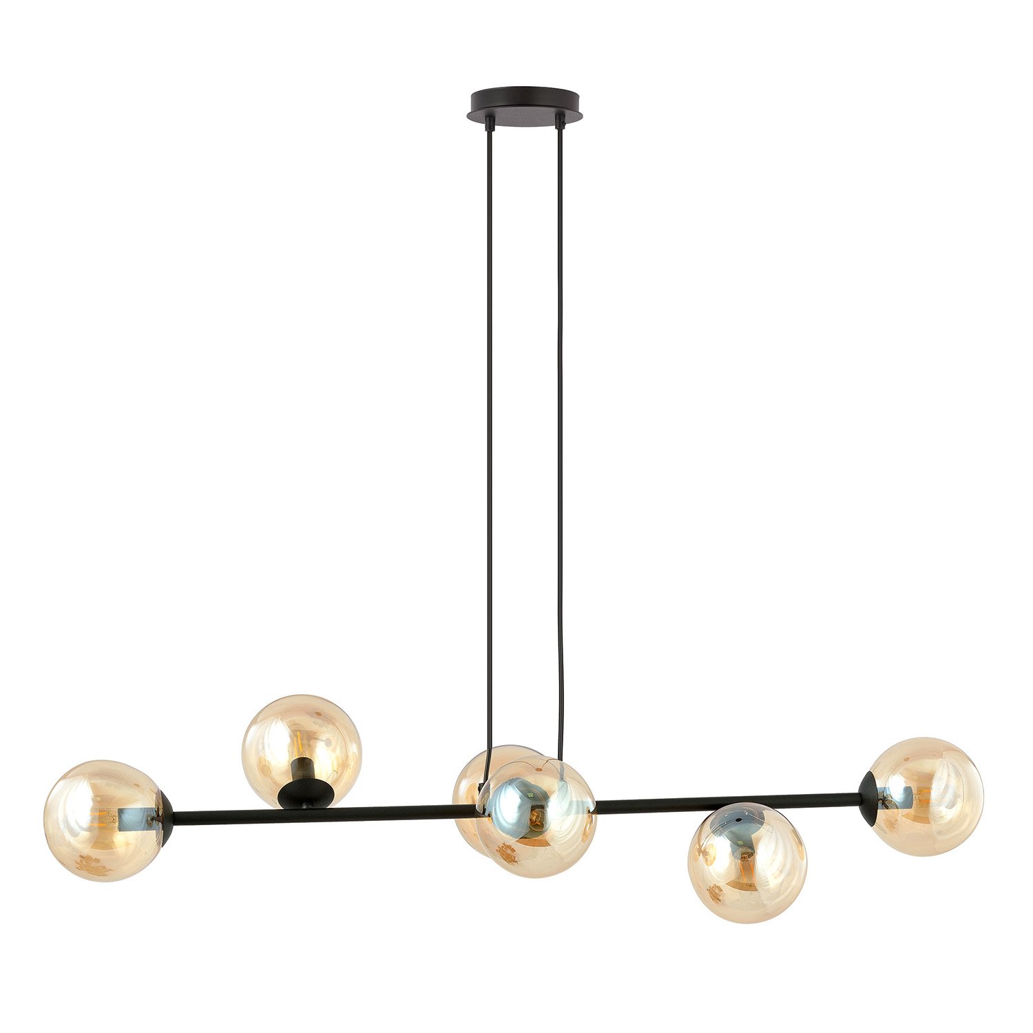 Lampadario Contemporaneo 6 Luci Su Acciaio Nero E Sfere In Vetro Ambra 876/6