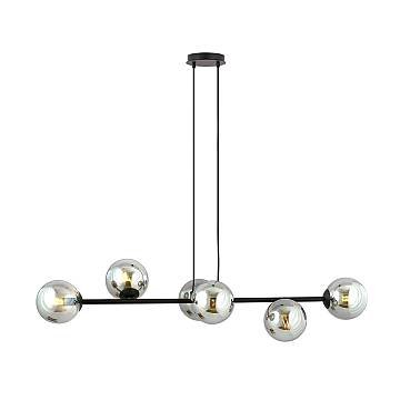 Lampadario Contemporaneo 6 Luci Su Acciaio Nero E Sfere In Vetro Fumè