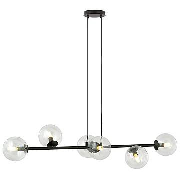 Lampadario Contemporaneo 6 Luci Su Acciaio Nero Sfervetro Trasparente