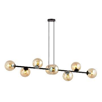 Lampadario Contemporaneo 8 Luci Su Acciaio Nero E Sfere In Vetro Ambra